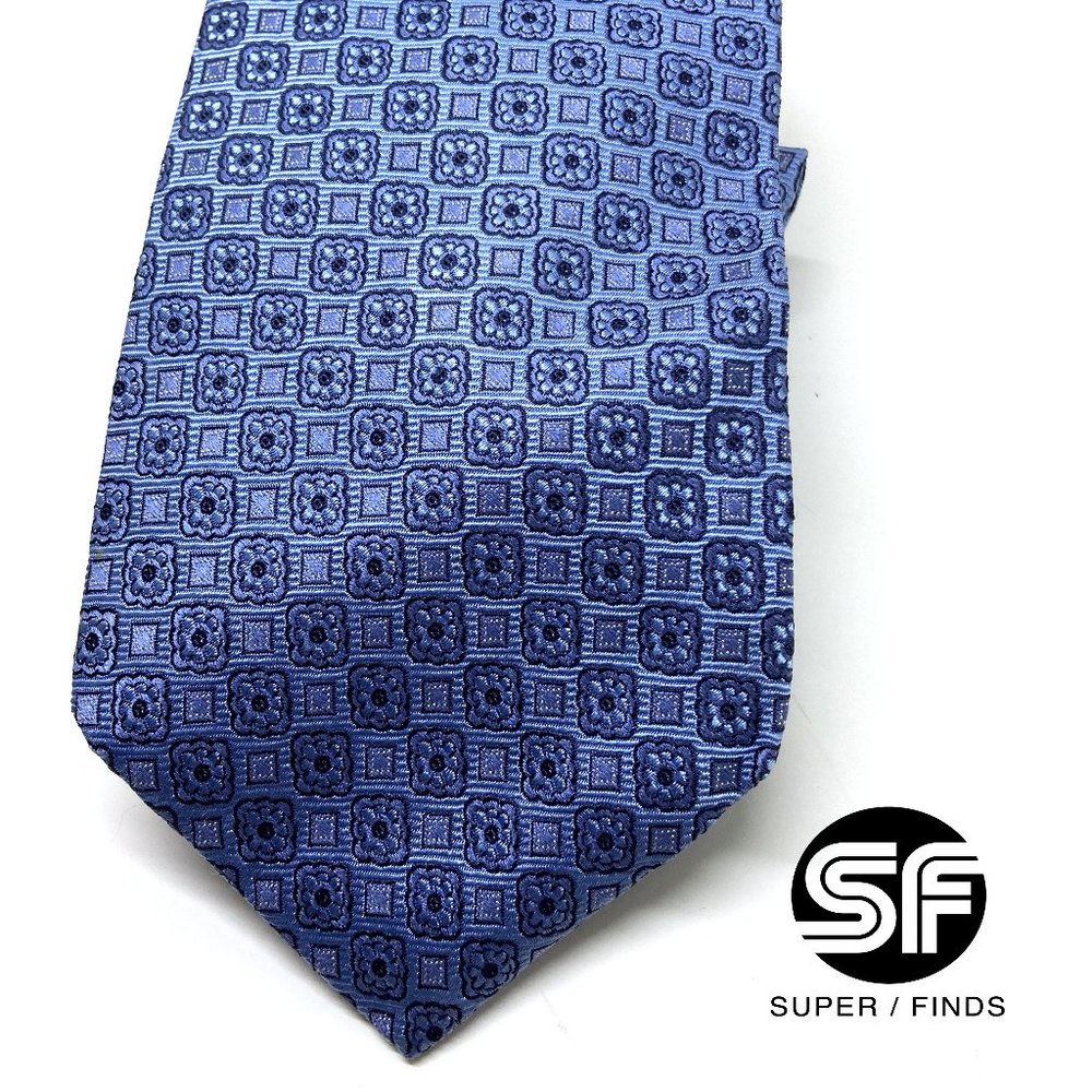 Brooks Brother Tie _ Blue Flower Square Pattern